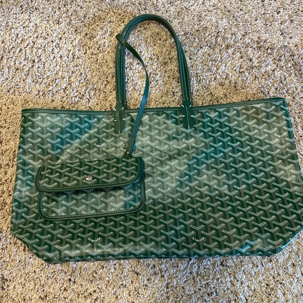 Green Patterned Tote Bag with Removable Pouch